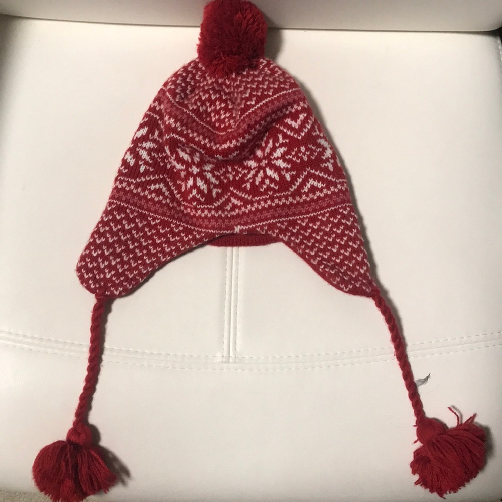 Red and white patterned winter hat
